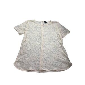 The Limited Womens Lace Top Blouse Size S Cream Short Sleeve Back Zipper Fairy